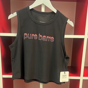 Pure Barre Black Crop Tank with Red-Outlined Logo